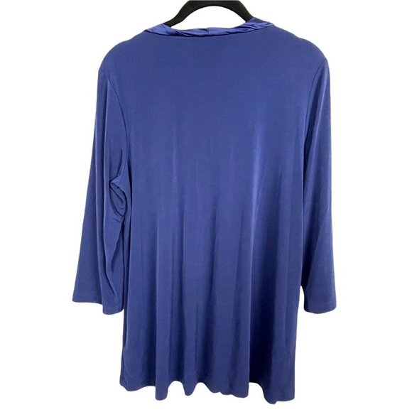 Susan Graver Style Women's S Scoop Neck 3/4 Sleeve Blue Blouse Shirt - Picture 5 of 5